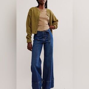 Free People Button-up Green Cardigan size XL